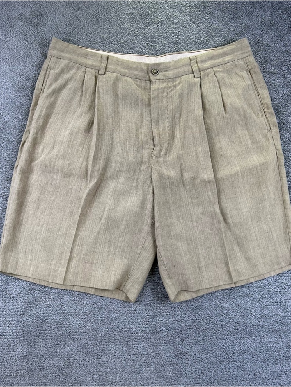 Tommy Bahama Mens 36 Tan Linen Silk Herringbone Pleated Shorts Tropical Tan